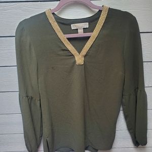 Dark green silky long sleeve shirt